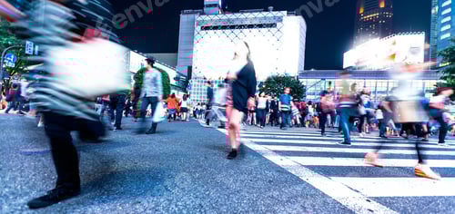 Preview: People And Traffic Cross The Famous Scramble Intersection In Shibuya, Tokyo, Japan, One Of The