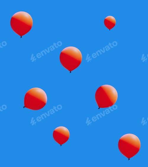 Preview: Seven Orange Balloons Against A Bright Blue Background.