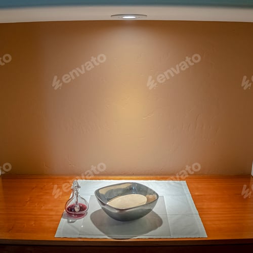 Preview: Square Frame Communion Wine And Wafers In A Church