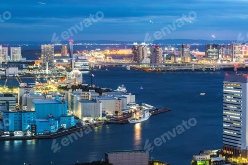 Preview: View Of Boats On The Busy Tokyo Bay Harbor At Twilight