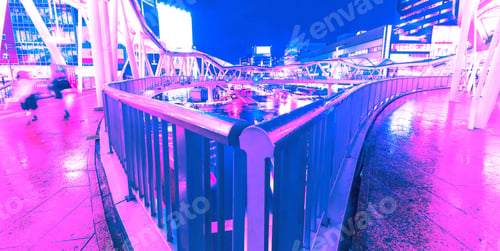 Preview: Traffic And People Moving Through Osaka, Japan At Night Synth Wave Style