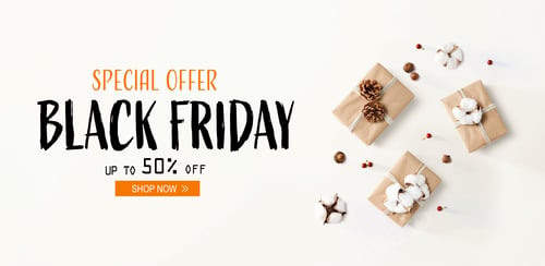 Preview: Black Friday Banner With Gift Boxes With Cottons And Pine Cones
