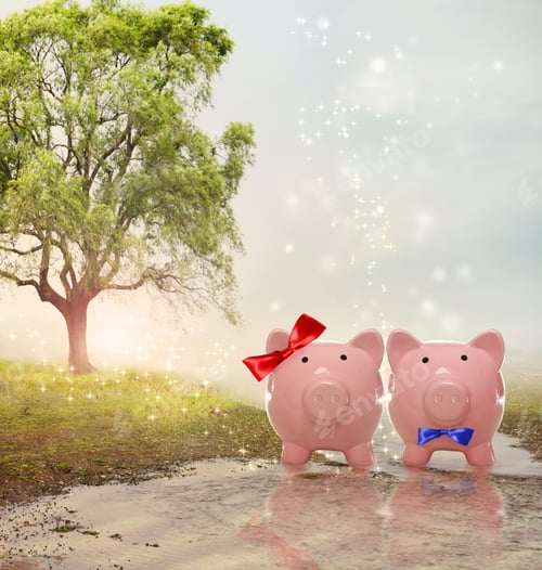 Preview: Piggy Bank Couple In A Fantasy Landscape