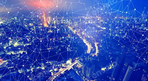 Preview: Aerial View Of Tokyo Japan With Technology Geometric Polygonal Lines