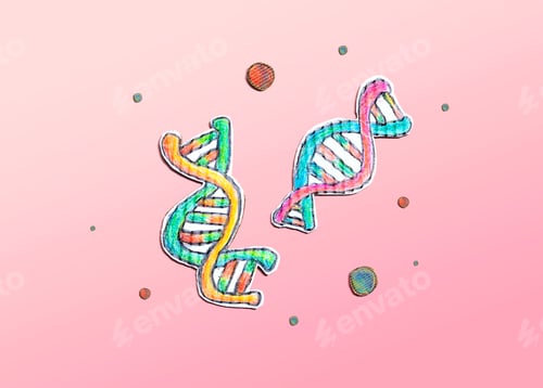 Preview: Dna Sequencing Theme With Cardboard Craft Drawings - Flatlay