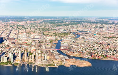 Preview: Aerial View Of Brooklyn And Queens, New York City With East River In The Foreground