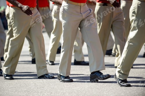 Preview: Military Marching In A Street. Legs And Shoes In Line.