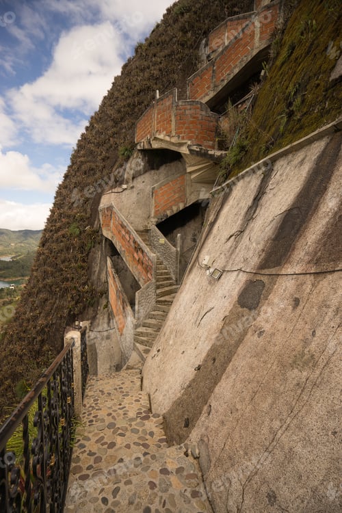 Preview: Stairs On The Side Of The Penol Monolith In Guatape Colombia