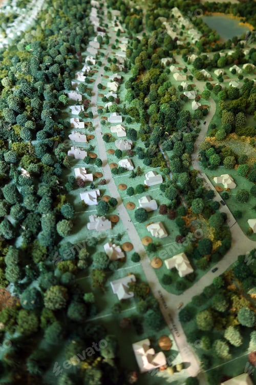 Preview: High Angle. Miniature Scene Representing A Neighborhood That Is Going To Be Built. Blurred Edges.