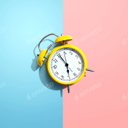 Preview: Yellow Vintage Alarm Clock With Shadow - Flat Lay