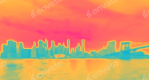 Preview: Defocused View Of The New York Skyline From Brooklyn Bridge Park Synth Wave Style