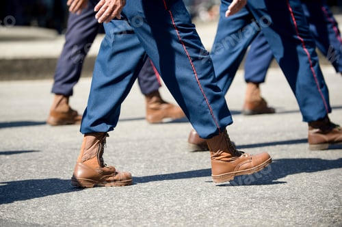 Preview: Military Marching In A Street. Legs And Shoes In Line.
