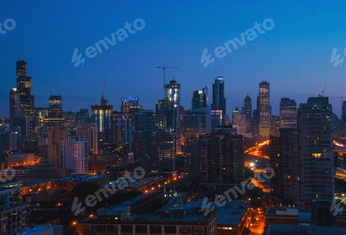 Preview: Downtown Chicago Cityscape Skyscrapers Skyline At Night