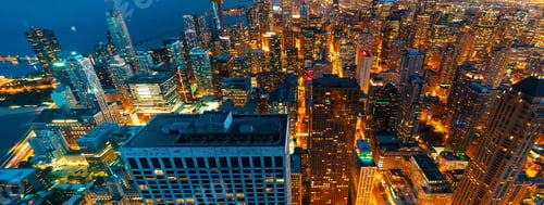 Preview: Chicago Cityscape Skyscrapers At Night Aerial View