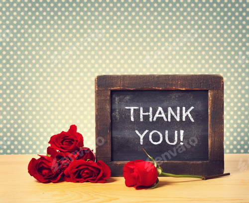 Preview: Thank You Message Written On Little Chalkboard With Red Roses