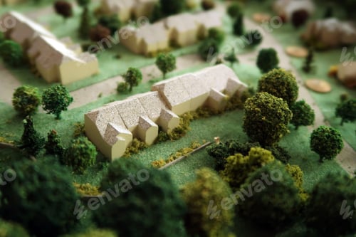 Preview: High Angle. Miniature Scene Representing A Neighborhood That Is Going To Be Built. Blurred Edges.