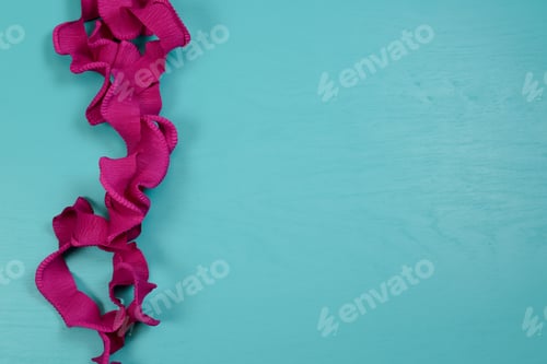 Preview: Carnival Lilas Ribbon On Blue Background With Space For Text