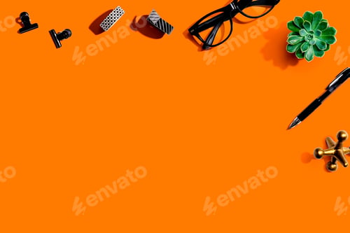 Preview: Office Supplies And A Plant - Flat Lay