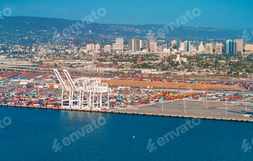 Preview: Oakland Harbor Port Terminal With Shipping Containers And Cranes