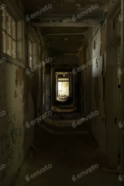 Preview: Spooky Hallway In An Abandoned And Neglected Hospital. Natural Light.