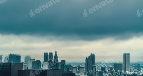 Preview: Tokyo Skyline Skycrapers During A Rain Storm