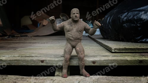 Preview: Old Dirty Bodybuilder Doll Left Behind In An Abandoned House. Natural Light.