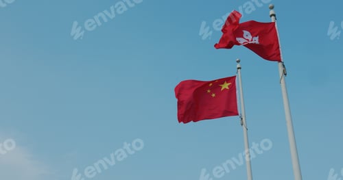 Preview: Flag Of China And Hong Kong Waving With Blue Sky
