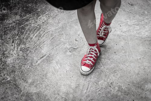 Preview: Still Life Of Red Sneakers On Street