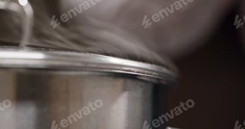 Preview: Cooking With Steam Coming Out From Kettle In The Kitchen