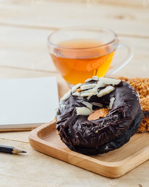 Preview: Delicious Donut and Tea Still Life