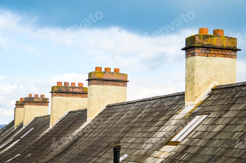 Preview: Rows Of Chimneys On Old Roofs In Cork City, Ireland