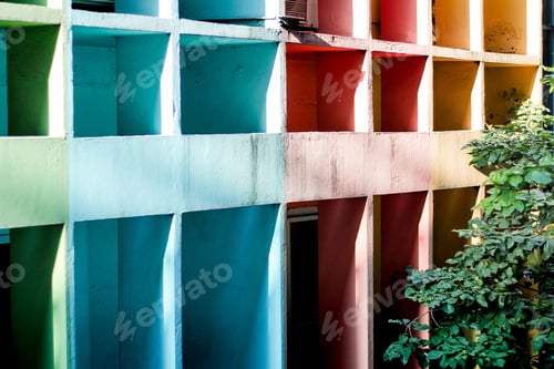 Preview: Brightly Colored Building Walls In Downtown Bangkok City