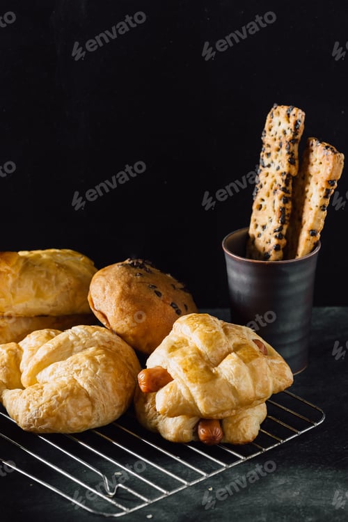 Preview: Bakery On Black Table Background