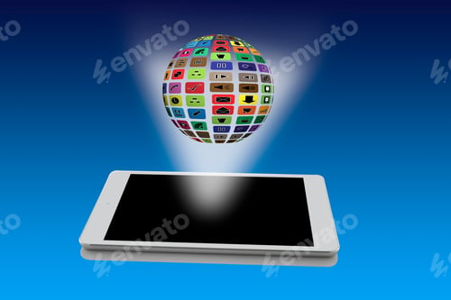 Preview: Social Media With Colorful Application Icons, On Tablet