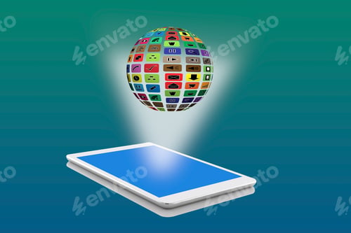 Preview: Social Media With Colorful Application Icons, On Tablet