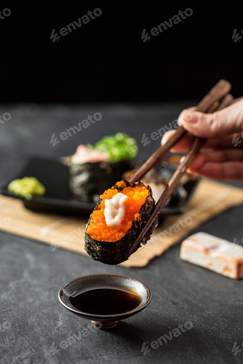 Preview: Sushi ,Japan Food On Black Table