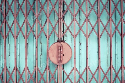 Preview: Folding Old Metal Door Gate. Vintage Color Style.