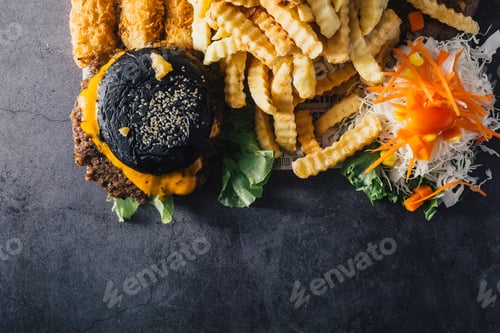 Preview: Junk Food Or Fast Food With Burger And French Fries