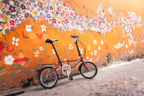 Preview: Folding Bike With Old Wall, Vintage Color.