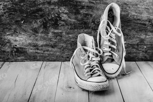 Preview: Sneakers On Wooden Floor ,Monochrome