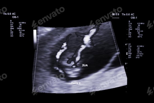 Preview: First Trimester Ultrasound Baby Xray Of Fraternal Twin Blood Flow