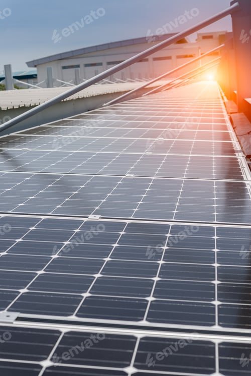 Clean Energy Solar Panels on Roofs During Daytime