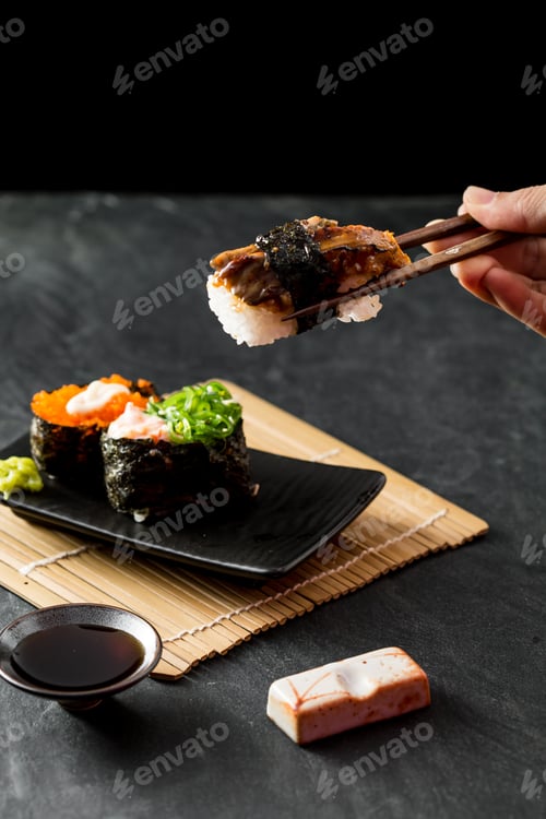 Preview: Sushi ,Japan Food On Black Table