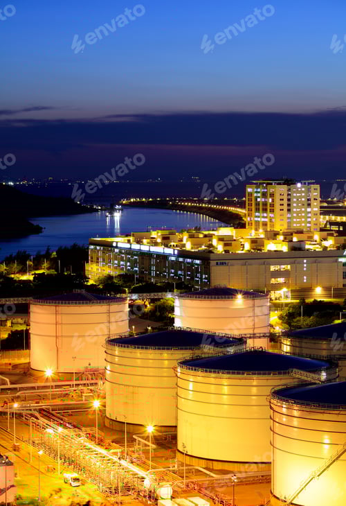 Preview: Oil Tank In Cargo Terminal At Night