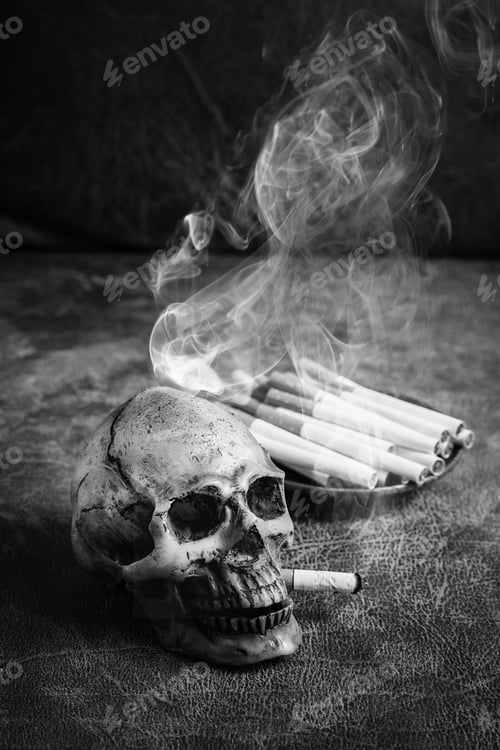 Preview: Model Skull With Cigarette ,Monochrome