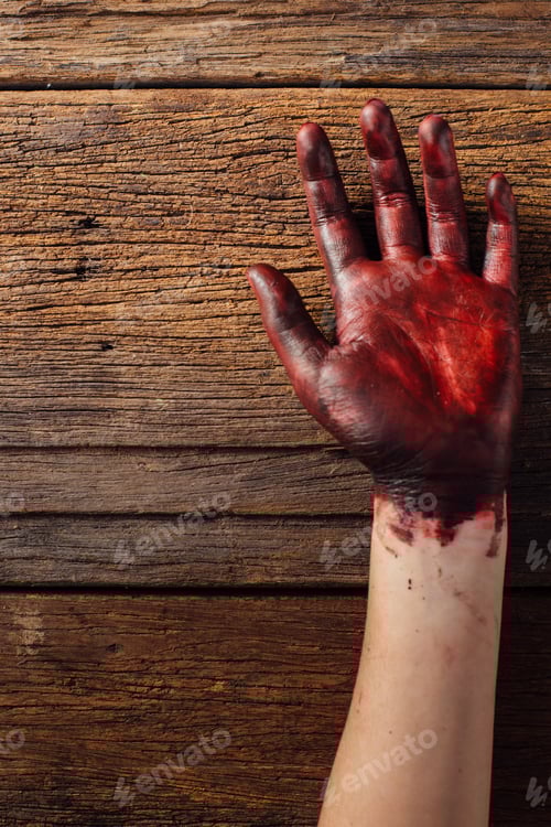 Preview: Blood On The Hand With Wooden Background