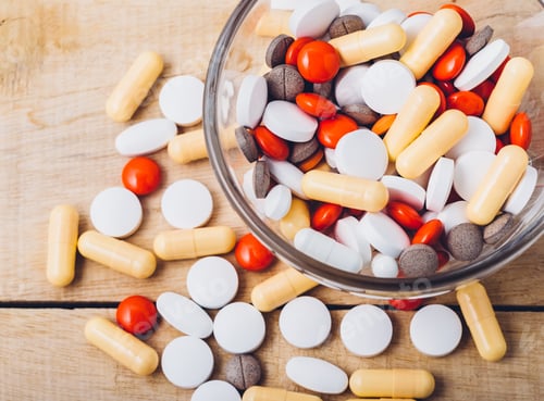 Preview: Drugs In Grass On Wooden Table