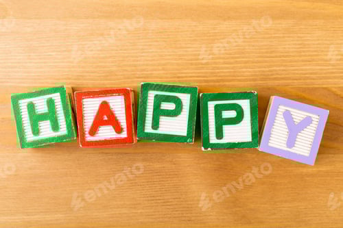 Preview: Toy Block With Spelt In Happy