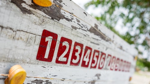 Preview: Red Numbers On Old Wood Wall Background.