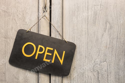 Preview: Open Sign On Old Wood Door.
